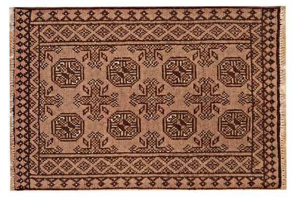 Afghan Aqcha Rug 80x120 Hand Knotted Brown Geometric Orient Low Pile Living Room