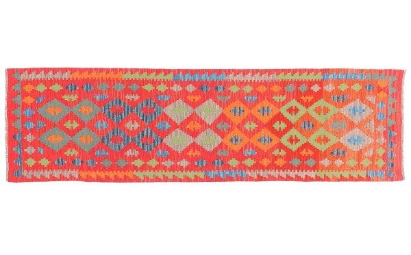 Afghan Maimana Kelim Teppich 80x300 Handgewebt Läufer Bunt Geometrisch Handarbeit