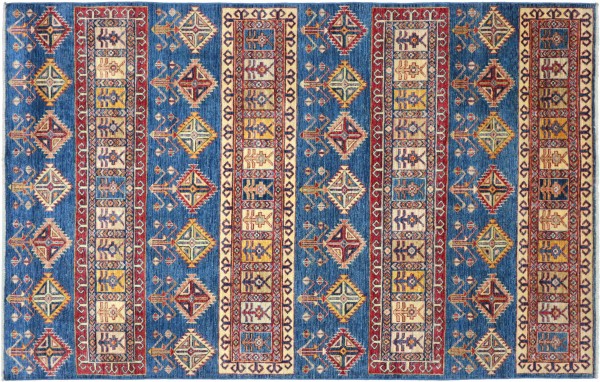 Afghan Kazak Fine Teppich 170x240 Handgeknüpft Blau Geometrische Wolle Kurzflor Rug