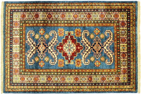 Afghan Kazak Fein 157x100 Handgeknüpft Orientteppich 100x160 Blau Umrandung Wolle