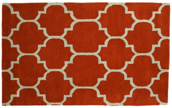 Teppich Marokkanisches Design 100x150 Orange Ornamente Handarbeit Handtuft Modern