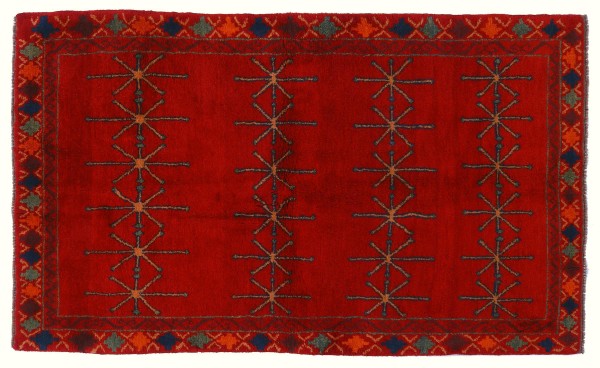 Gabbeh Teppich 120x180 Handgeknüpft Rot Gestreift Orientalisch UNIKAT Kurzflor