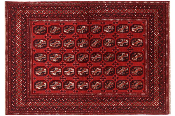 Afghan Aqcha Rug 200x300 Hand Knotted Red Geometric Orient Low Pile Living Room