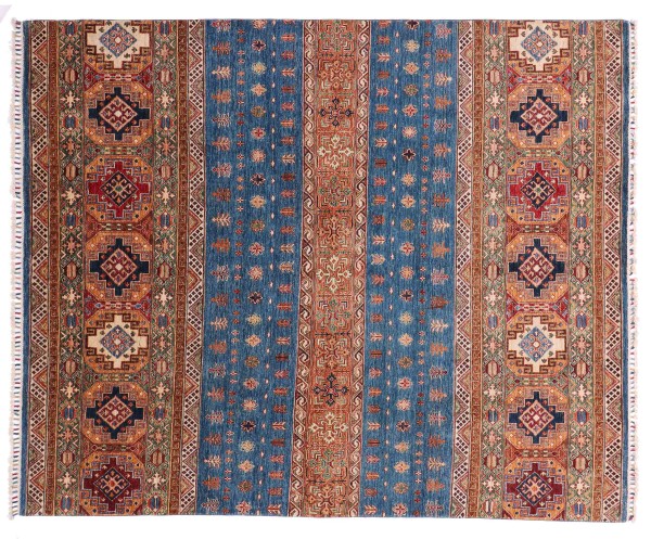 Ziegler Khorjin carpet 240x290 hand-knotted blue stripes oriental UNIKAT short pile