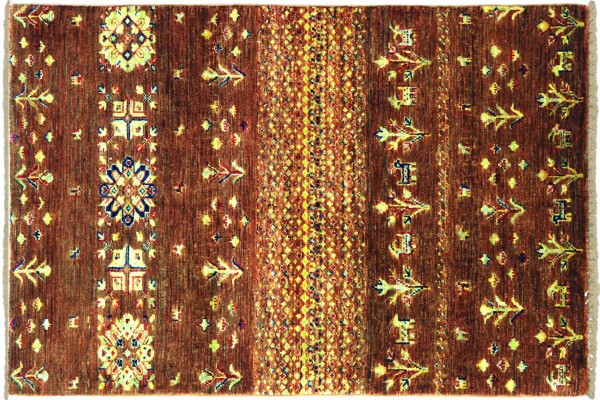 Afghan Khorjin Shaal Rug 80x120 Hand Knotted Brown Floral Pattern Orient Short Pile