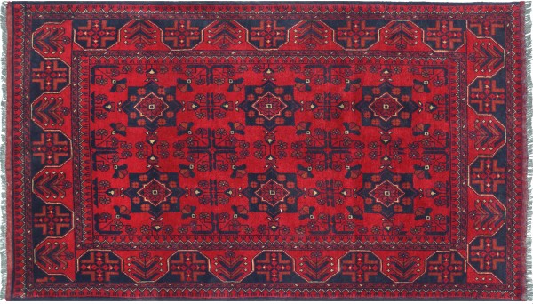 Afghan Khal Mohammadi Teppich 120x180 Handgeknüpft Braun Geometrisch Orient Kurzflor