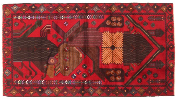 Belutsch Baluch Teppich 110x190 Handgeknüpft Rot Geometrisch Orientalisch UNIKAT