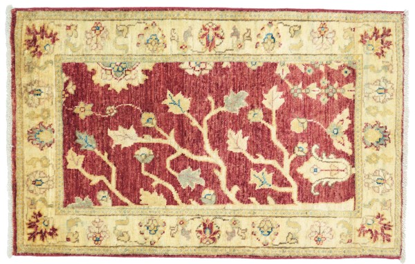 Afghan Chobi Ziegler Teppich 70x100 Handgeknüpft Rot Floral Orient Kurzflor Wohnzimmer