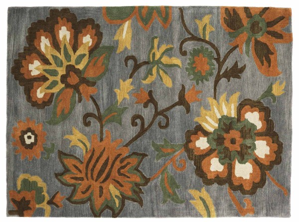 Handgefertigter Teppich Flowers 160x230 Grau Blumenmuster Handarbeit Handtuft Modern