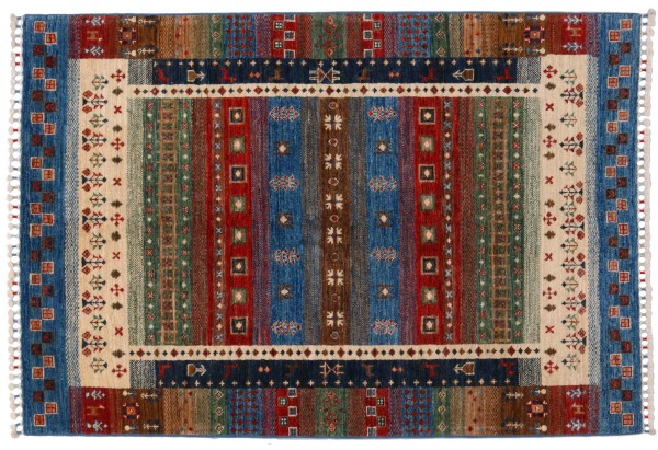 Ziegler nomad pattern carpet 120x180 hand-knotted blue striped oriental UNIKAT