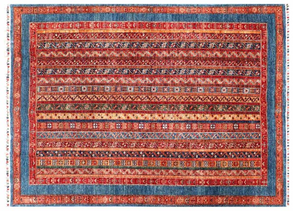 Afghan Ziegler Khorjin Rug 170x240 Hand Knotted Red Striped Orient Short Pile