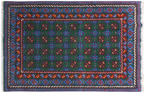 Afghan Akcha Rang Dar Teppich 120x180 Handgeknüpft Grün Durchgemustert Orient Kurzflor