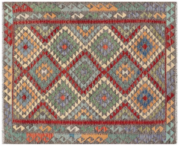 Afghan Maimana Kelim Teppich 150x200 Handgewebt Bunt Geometrisch Handarbeit Gewebt
