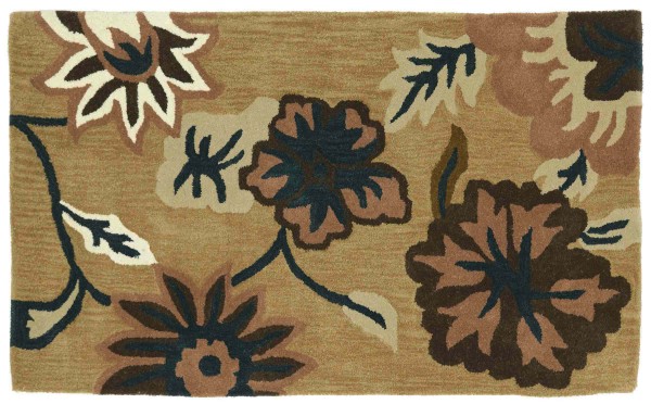 Wollteppich Blumen 90x150 Beige Floral Handarbeit Handtuft Modern