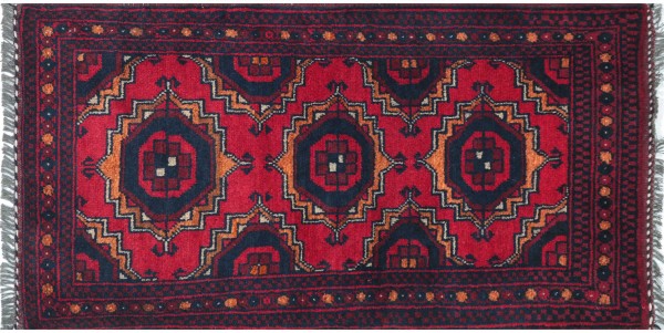 Afghan Khal Mohammadi Rug 60x90 Hand Knotted Brown Geometric Orient Short Pile