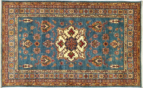 Afghan Kazak Fein 120x180 Handgeknüpft Orientteppich Blau Umrandung Wolle