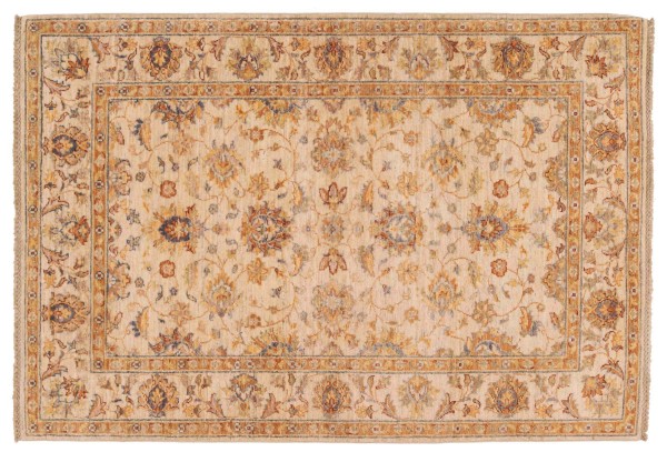 Chobi Ziegler Teppich 120x180 Handgeknüpft Beige Floral Orientalisch UNIKAT Kurzflor