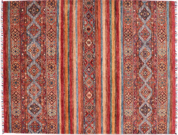Afghan Ziegler Khorjin Rug 150x200 Hand-Knotted Colorful Striped Orient Short Pile