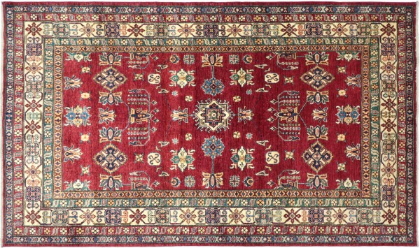 Afghan Kazak Fine Teppich 170x260 Handgeknüpft Rot Geometrische Wolle Kurzflor Rug