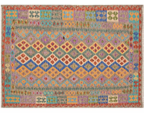 Afghan Maimana Kelim Teppich 170x240 Handgewebt Bunt Geometrisch Handarbeit Gewebt