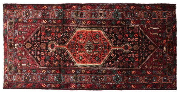 Perser Hamedan Teppich 160x320 Handgeknüpft Rot Spiegelmuster Orient Kurzflor