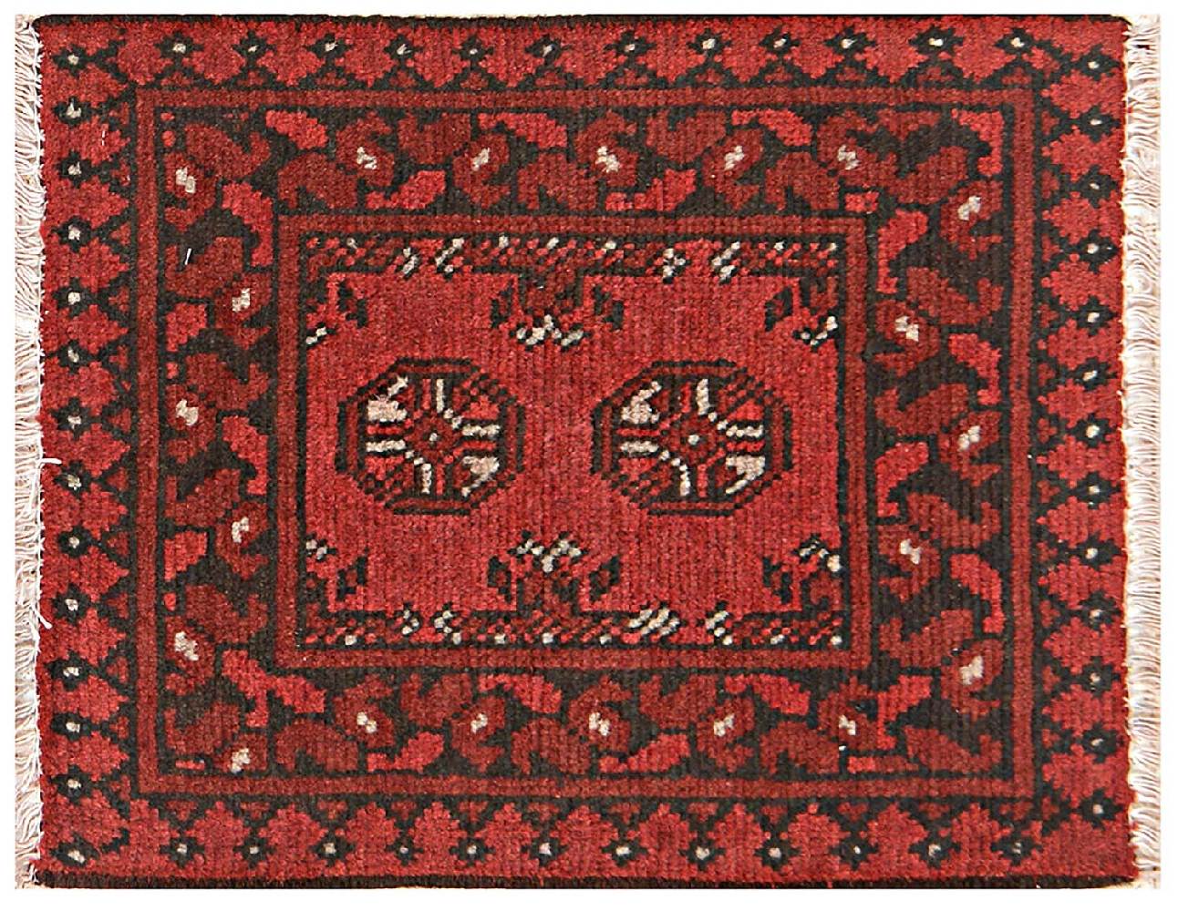 Afghan Aqcha Poshti carpet 40 x 60 hand-knotted red geometric Orient short pile q 