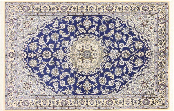 Persian carpet Nain 9LA 120x180 hand-knotted blue medallion oriental UNIKAT short pile