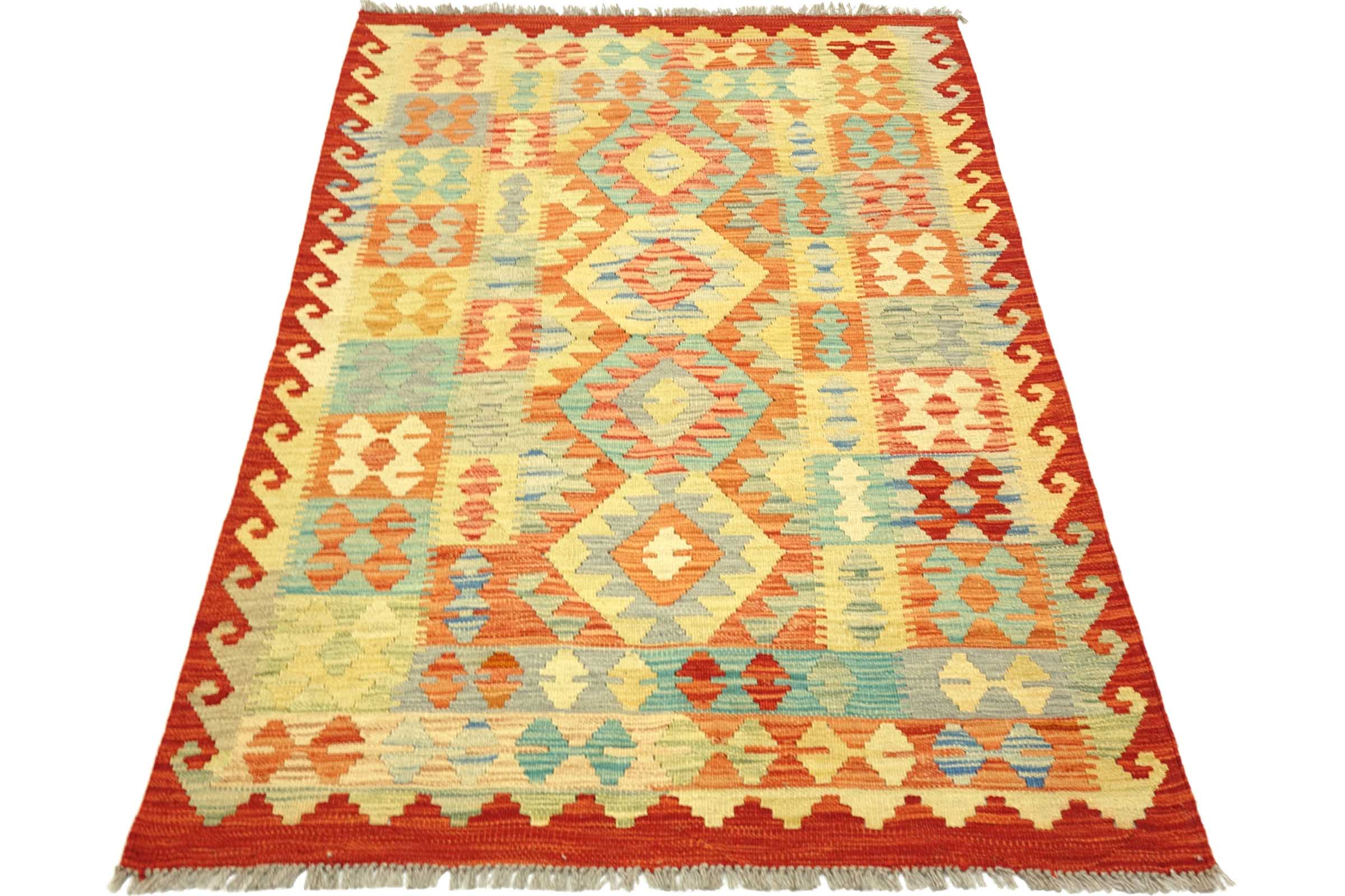 Afghan Maimana Kelim Carpet 100x150 Handwoven Colourful Geometric Handmade 41 