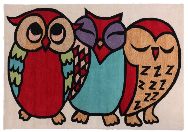 Carpet children owl 170x240 red handmade handtuft modern