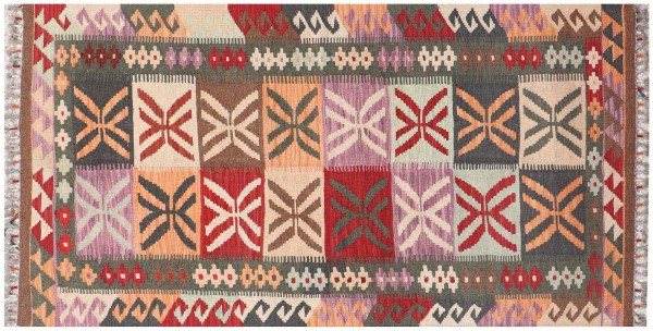 Afghan Maimana Kilim Rug 100x210 Handwoven Colorful Geometric Handwork Woven