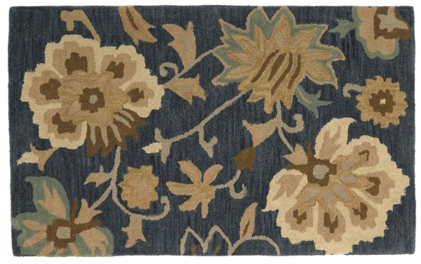 Wool carpet Flowers 90x150 blue floral pattern handmade handtuft modern
