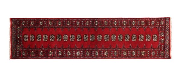 Pakistan Bokhara Carpet 80x300 Hand-knotted Runner Red Geometric Oriental UNIKAT