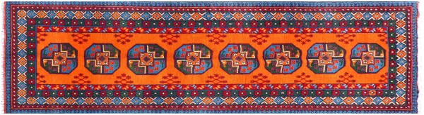 Afghan Akcha Rang Dar Teppich 80x300 Handgeknüpft Läufer Orange Durchgemustert Orient