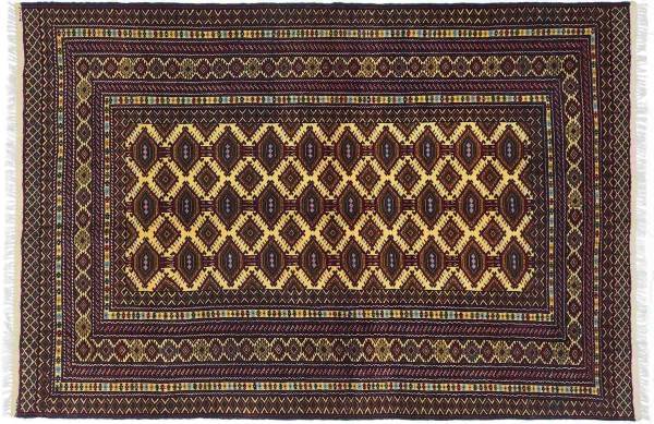 Afghan Rug 120x180 Hand Knotted Beige Geometric Orient Low Pile Living Room