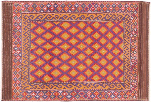 Afghan Kelim Soumakh Ghalmuri Teppich 150x220 Handgewebt Orange Geometrisch Handarbeit