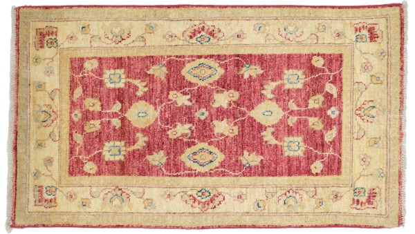 Afghan Chobi Ziegler Teppich 60x110 Handgeknüpft Rot Floral Orient Kurzflor Wohnzimmer