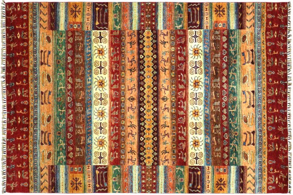 Afghan Khorjin Shaal 200x300 Handgeknüpft Orientteppich Rot Bildmotive Wolle