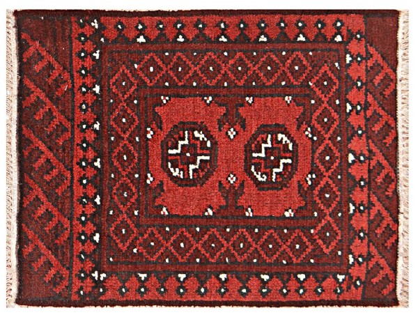 Afghan Aqcha Poshti Teppich 40x60 Handgeknüpft Rot Geometrisch Orient Kurzflor