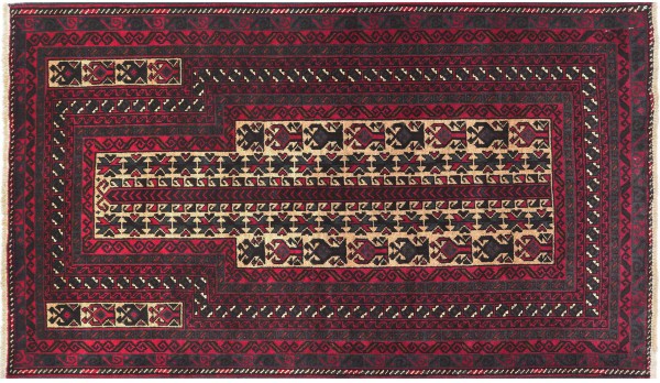 Afghan Prayer Rug Baluch Rug 120x170 Hand Knotted Red Geometric Patterns