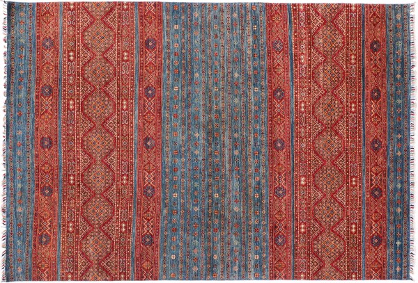 Afghan Ziegler Khorjin Rug 200x300 Hand Knotted Blue Stripes Orient Short Pile