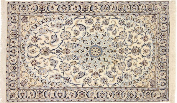 Persian carpet Nain 9LA 130x210 Hand-knotted White Floral Oriental UNIKAT short pile