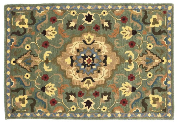 Wool carpet 120x180 green medallion handmade handtuft modern