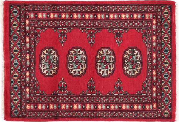 Pakistan Buchara Teppich 60x90 Handgeknüpft Rot Geometrisch Orient Kurzflor Wohnzimmer