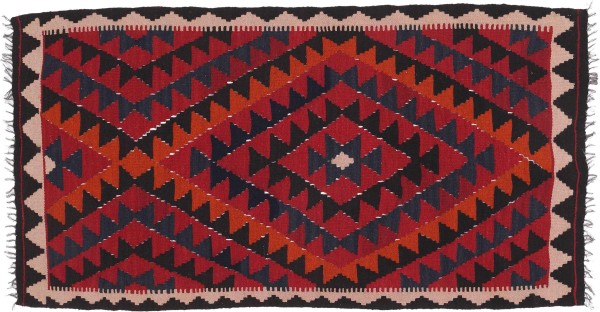 Kilim Afghan Maimana Rug 100x190 Handwoven Red Geometric Handmade Zimmer