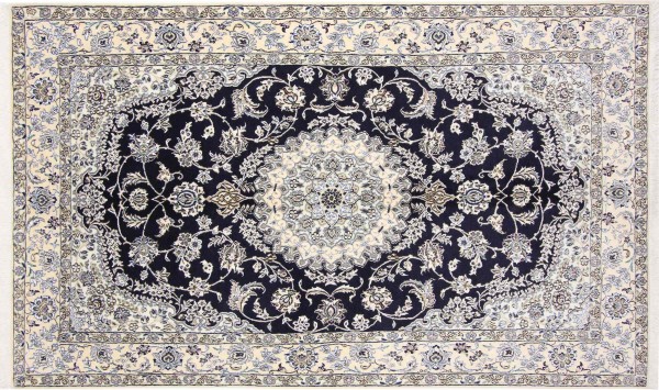 Persian carpet Nain 9LA 150x260 Hand-knotted Dark Blue Medallion Oriental UNIQUE
