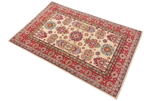 Kazak carpet 100x150 hand-knotted beige geometric oriental UNIKAT short pile