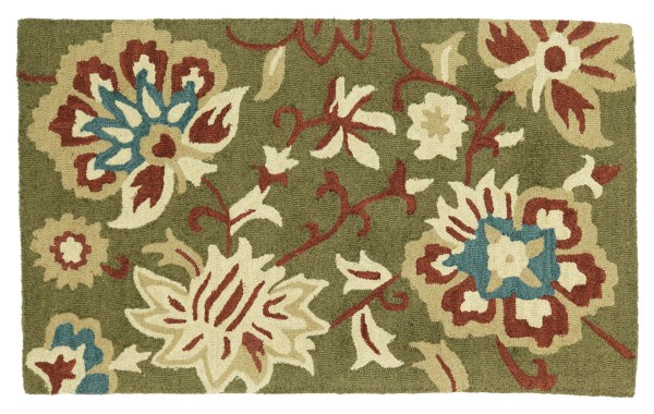 Wool carpet Flowers 90x150 green floral pattern handmade handtuft modern