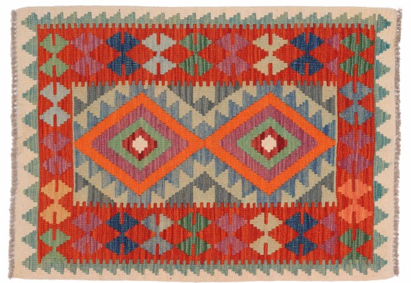 Afghan Maimana Kelim Teppich 80x120 Handgewebt Bunt Geometrisch Handarbeit Gewebt