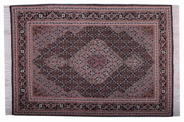 Perser Tabriz 100x150 Handgeknüpft Teppich Grau Geometrisch Muster Kurzflor