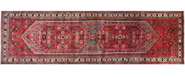 Perser Hamedan Teppich 100x320 Handgeknüpft Läufer Rot spiegelmuster Wolle Kurzflor Rug
